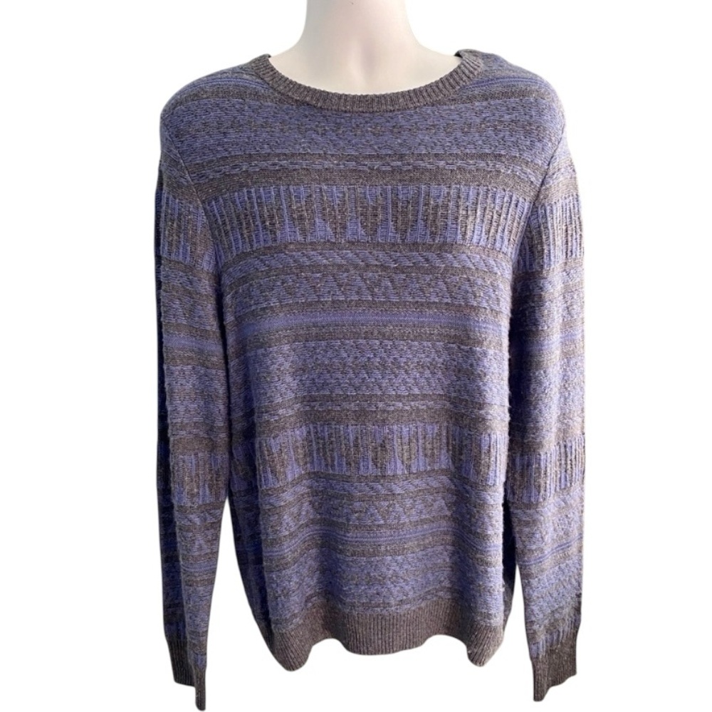 NWOT Nordstrom Merino Wool Alpaca Crewneck Blue & Grey Pullover Sweater Sz M